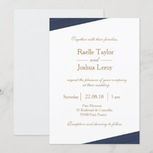 Donkerblauw goudgrijze subtiele strepen bruiloft kaart