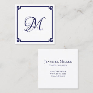 Donkerblauw Griekse Sleutel Calligrafie Monogram Vierkante Visitekaartje
