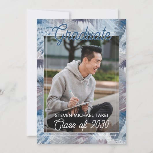 Donkerblauw grijs Abstract Afstuderen Aankondiging (Voorkant)