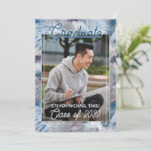 Donkerblauw grijs Abstract Afstuderen Aankondiging (Staand voorkant)