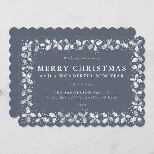 Donkerblauw grijs Holly laat rand vlak open zonder Feestdagenkaart (Voorkant / Achterkant)