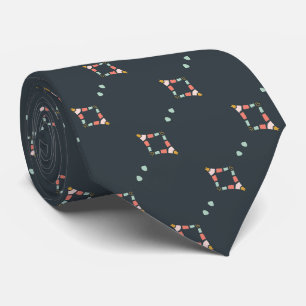 Donkerblauw grijs kleine geo print stropdas