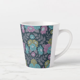 Donkerblauw, groen en Paars Floral Latte Mok