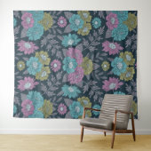 Donkerblauw, groen en Paars Floral Wandkleed (In Situ (horizontaal))