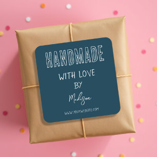 Donkerblauw Handgemaakt Met Liefde Vierkante Stick Vierkante Sticker