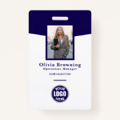 Donkerblauw ID Foto Logo & Barcode Professional Badge (Voorkant)