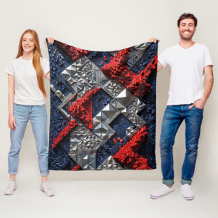 Donkerblauw Levendig Rood Zilveren Micro Mozaïek 3 Fleece Deken