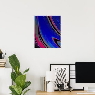 Donkerblauw magenta Abstract fractal Swirl Poster