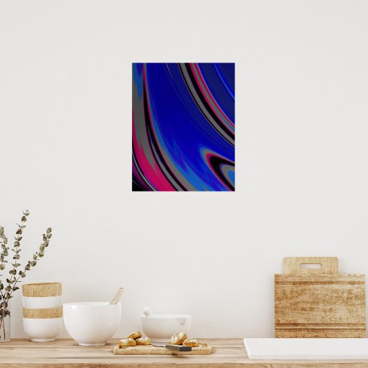 Donkerblauw magenta Abstract fractal Swirl Poster (Keuken)
