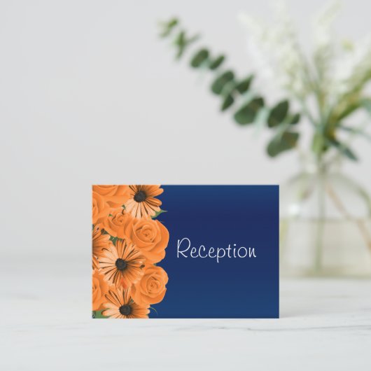 Donkerblauw met Oranje Rozen - Ontvangst Informatiekaartje (Staand voorkant)