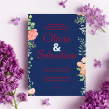 Donkerblauw met rode typografie elegante bruiloft