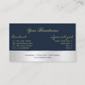 Donkerblauw met zilverdecor prachtige Roos ventila Visitekaartje (Achterkant)