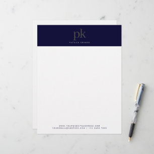 Donkerblauw modern minimalistisch monogram Profess Briefhoofd