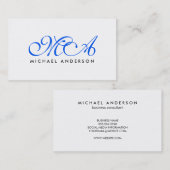 Donkerblauw Monogram Elegant Script Plain White Visitekaartje (Voorkant / Achterkant)