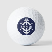 Donkerblauw nautisch aangepaste naam anker golfballen (Voorkant)