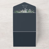 Donkerblauw Navy Waterverf Bladeren Bruiloft All In One Uitnodiging (Buitenkant)