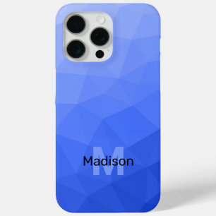 Donkerblauw ombre geometrisch mesh patroon Monogra iPhone 15 Pro Max Hoesje