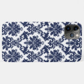 Donkerblauw op wit damaspatroon Case-Mate iPhone case (Achterkant (horizontaal))