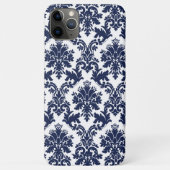 Donkerblauw op wit damaspatroon Case-Mate iPhone case (Achterkant)