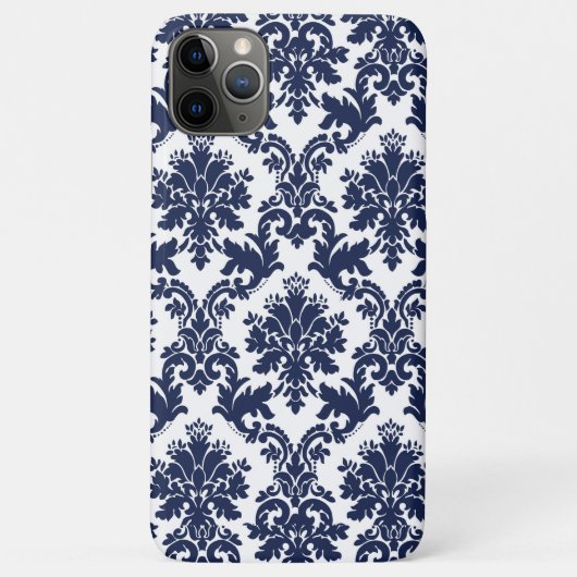 Donkerblauw op wit damaspatroon Case-Mate iPhone case (Achterkant)