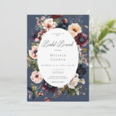 Donkerblauw Ovaal Bloemen Lijst Bruids Brunch Kaart (Staand voorkant)