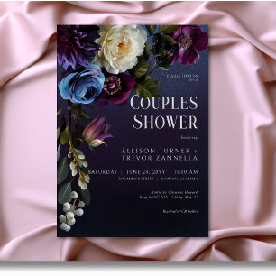 Donkerblauw & Paarse Bloemen Moody Koppels Douche Kaart