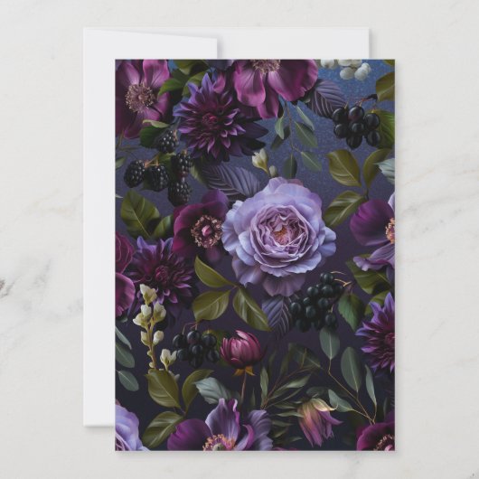 Donkerblauw & Paarse Bloemen Moody Koppels Douche Kaart (Achterkant)