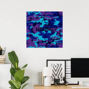 Donkerblauw & Paarse Camouflage Custom Verbergen Q Poster