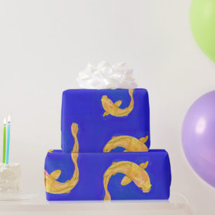 Donkerblauw papier met oranje Koi-vis