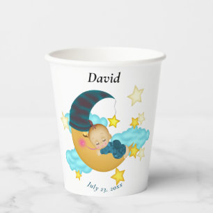 Donkerblauw Pet Baby op een maan Papieren Bekers