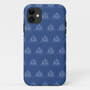 Donkerblauw piratenschip patroon. iPhone 11 hoesje