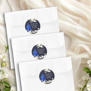 Donkerblauw Quinceanera Prinses Jurk Bloemen Ronde Sticker