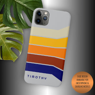 Donkerblauw rood oranje wit strepenpatroon op grij iPhone 11 pro max hoesje