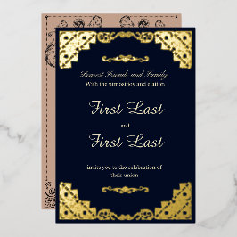 Donkerblauw Royalty-bruiloft Folie Uitnodiging