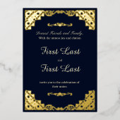 Donkerblauw Royalty-bruiloft Folie Uitnodiging (Voorkant)