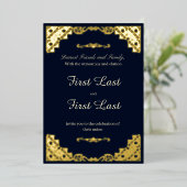 Donkerblauw Royalty-bruiloft Folie Uitnodiging (Staand Voorkant)