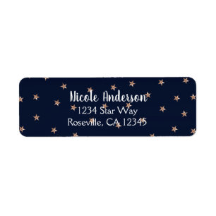 Donkerblauw & Roze Goud Roze Glitterige Sterren St Etiket