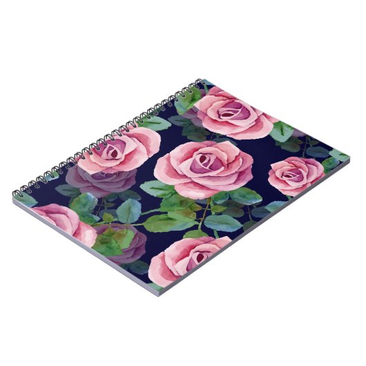 Donkerblauw, roze rozen Waterverf. Notitieboek (Linkerzijde)