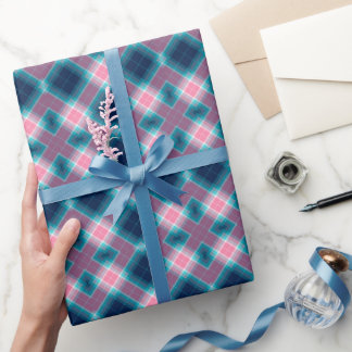 Donkerblauw roze tartan Play Gingham Pattern Cadeaupapier
