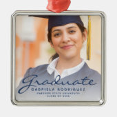 Donkerblauw script foto-Afstuderen keepomwille Metalen Ornament (Voorkant)