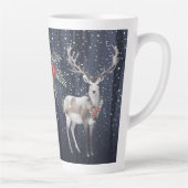 Donkerblauw Sneeuwrendier Kerstbessen Latte Mok (Rechts)