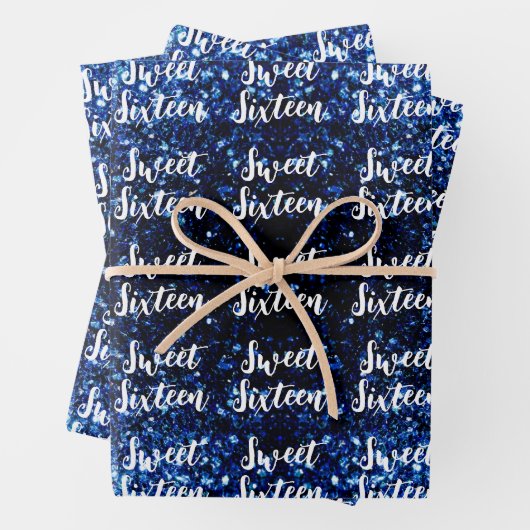 Donkerblauw sparkles Sweet 16 elegant scriptpatroo Inpakpapier Vel (In situ)