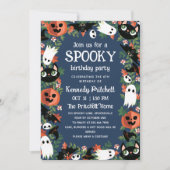 Donkerblauw Spooky Halloween Kids Verjaardagsfeest Kaart (Voorkant)