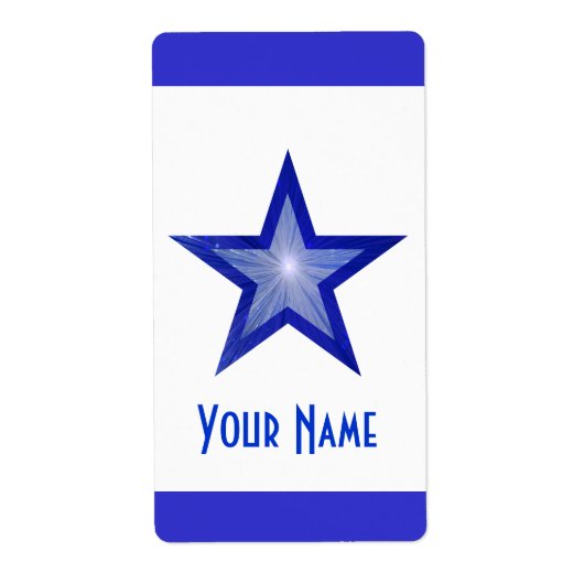 Donkerblauw Star 'Name stripe' etiket groot wit (Voorkant)
