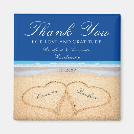 Donkerblauw strand 2 Harten in het zand Magneet (Voorkant)