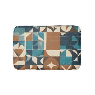 Donkerblauw, turquoise, bruin en taupe geometrisch badmat