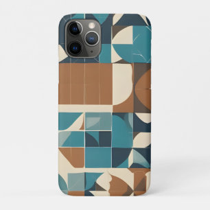Donkerblauw, turquoise, bruin en taupe geometrisch iPhone 11 pro hoesje