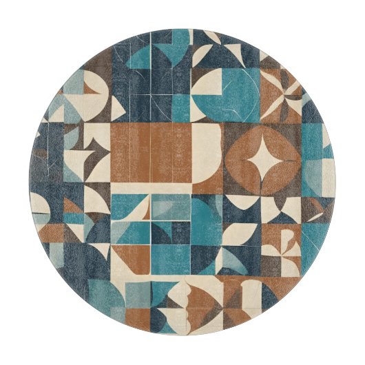 Donkerblauw, turquoise, bruin en taupe geometrisch snijplank (Voorkant)