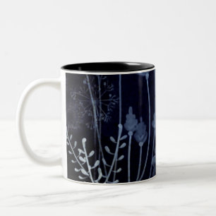 Donkerblauw ventilatorpatroon tweekleurige koffiemok