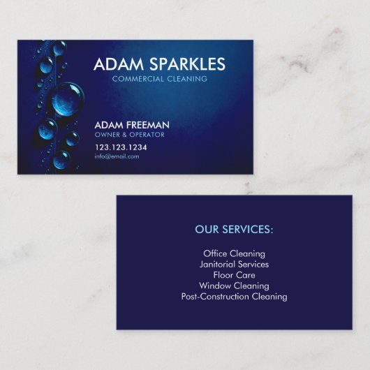 Donkerblauw water laat commerciële reiniging valle visitekaartje (Voorkant / Achterkant)
